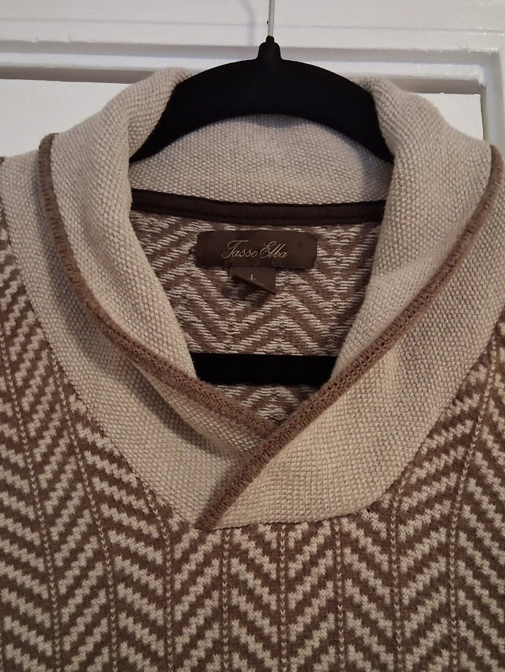 Tasso Elba Men's Tan Chevron Knit Turtleneck Sweater, Size Large